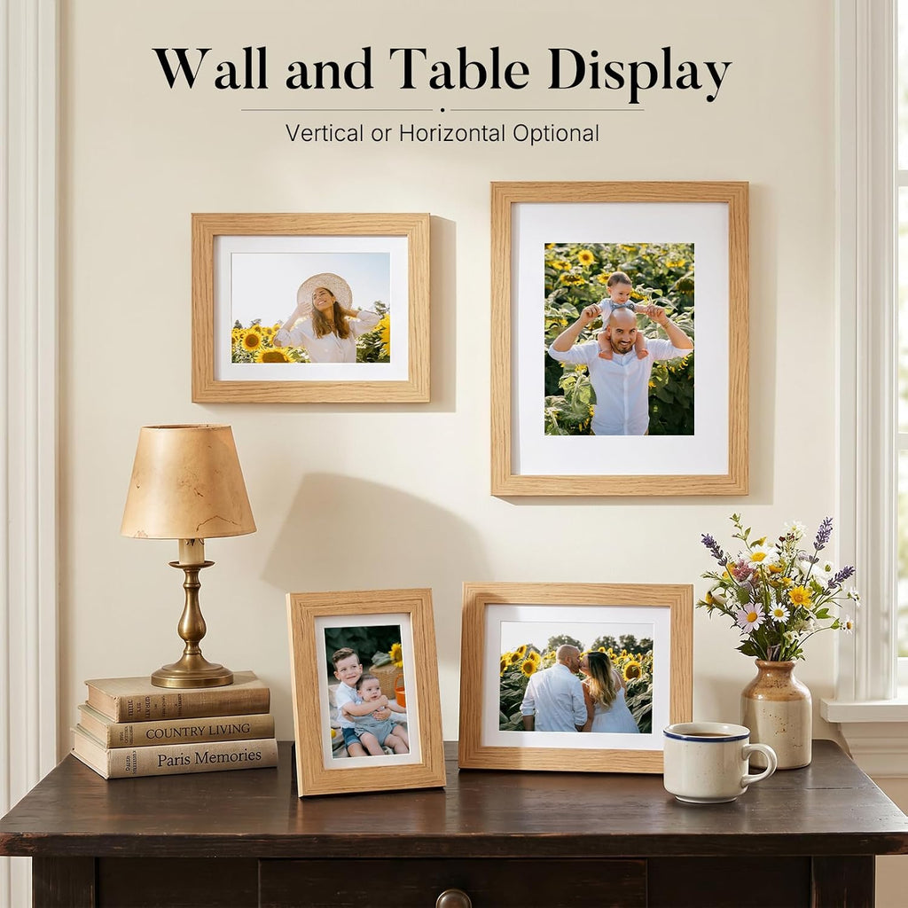 8x10 Picture Frame Set of 3, Tempered Glass, Natural Oak | Solid Wooden Photo Frame, Fits Photo 8x10 without Mat or