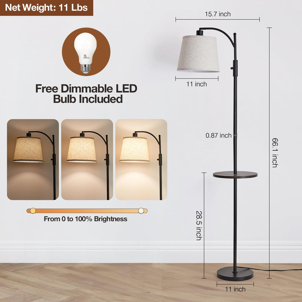 Black Floor Lamp with Table, Dimmable Standing Lamp, Living Room