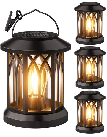 Solar Lanterns Outdoor Waterproof 4-Pack: Hanging Lantern Accent Warm Light