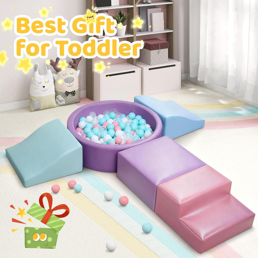 Foam Climbing Blocks for Toddler: with Piece PU Leather Climbing Toys and a Ball Pit - Foam Ball Pit for Toddlers