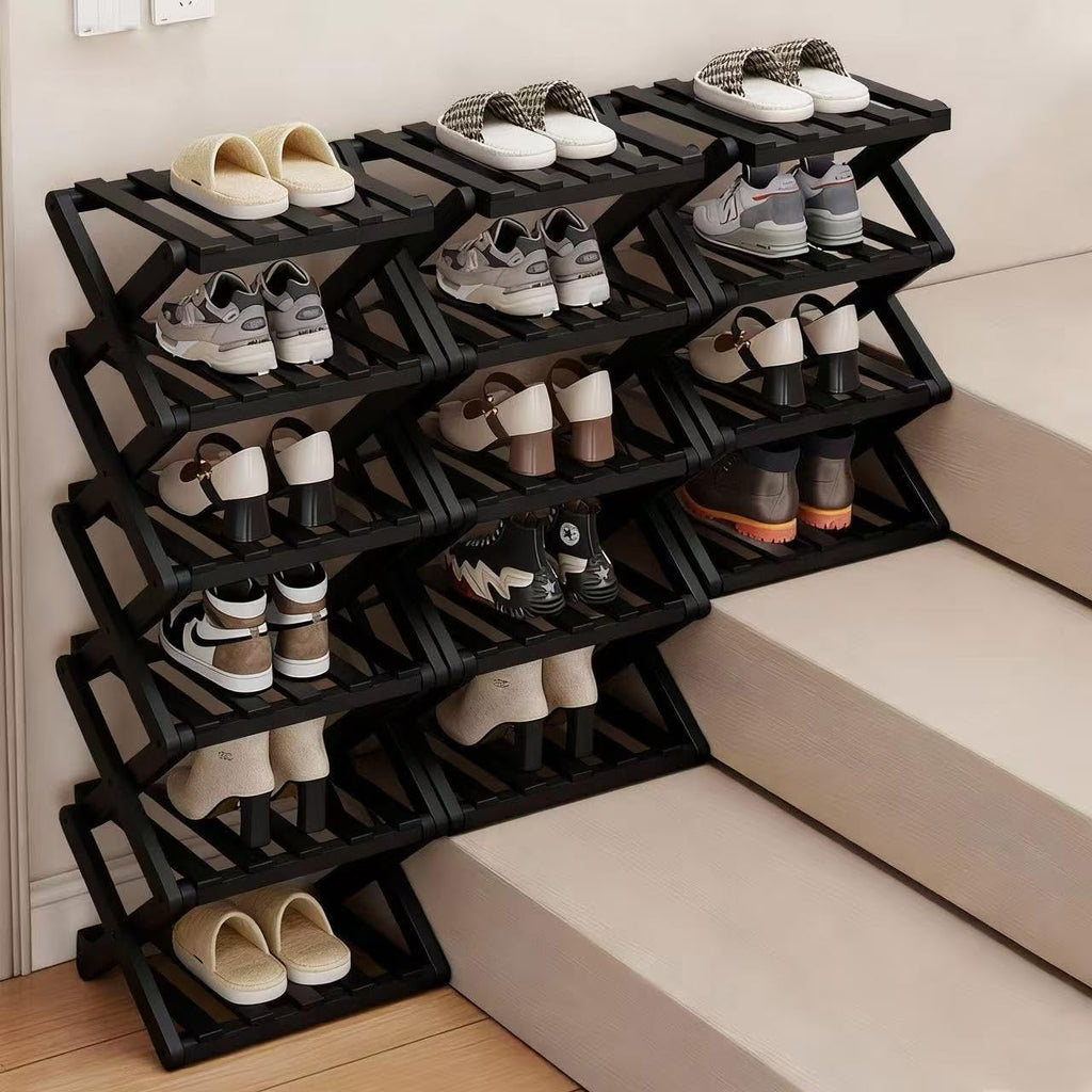 Vertical Black Shoe Rack Small, 5 Tier Portable Folding Shoe Storage Rack, Without Installation Free Standing Shoe