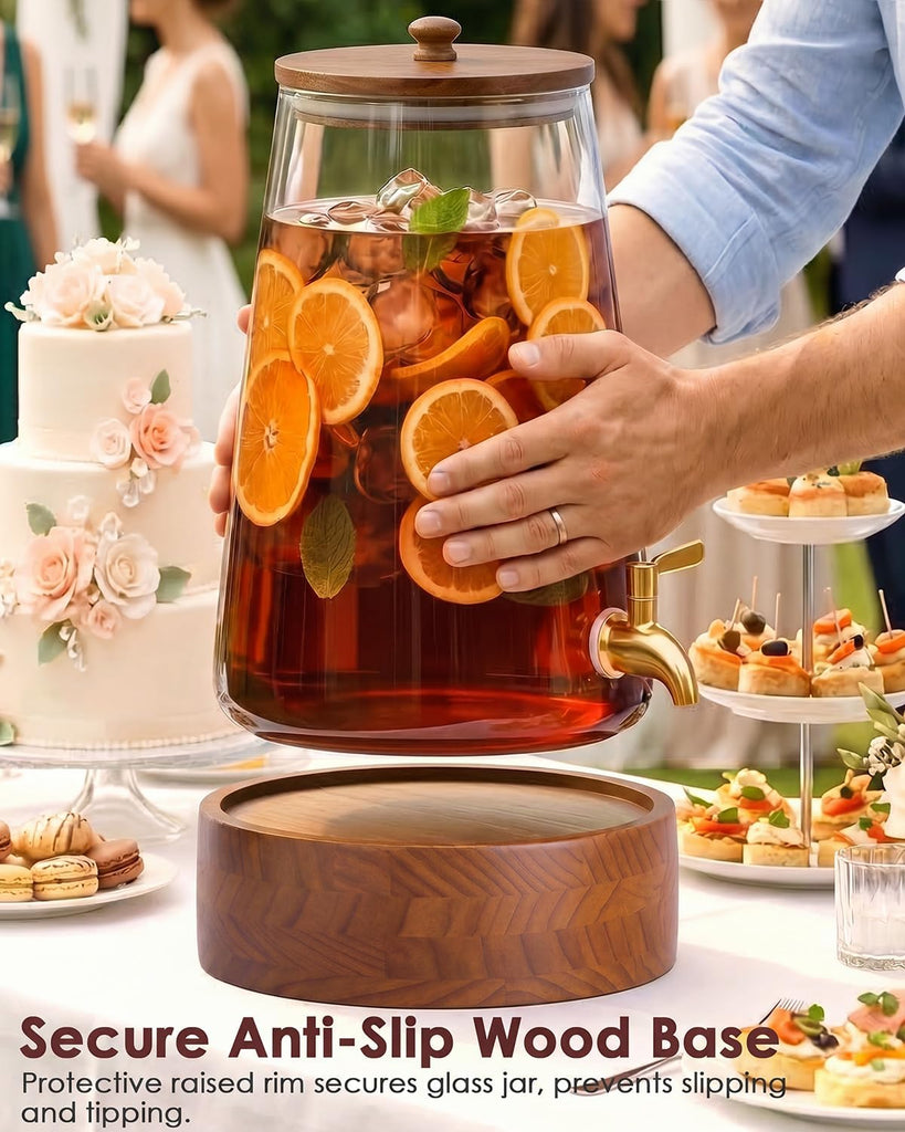 2 Gallon Glass Drink Dispenser with Spigot, Beverage Dispenser with Stand
