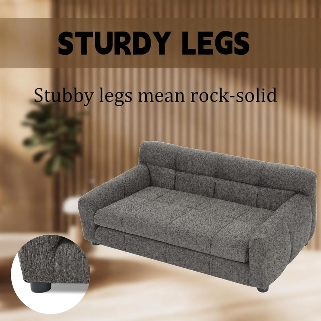 Dog Couch Bed, Memory Foam Sofa for Dogs with Backrest and Armrest, Durable Pet Sofa with Soft Cushion, Elevated