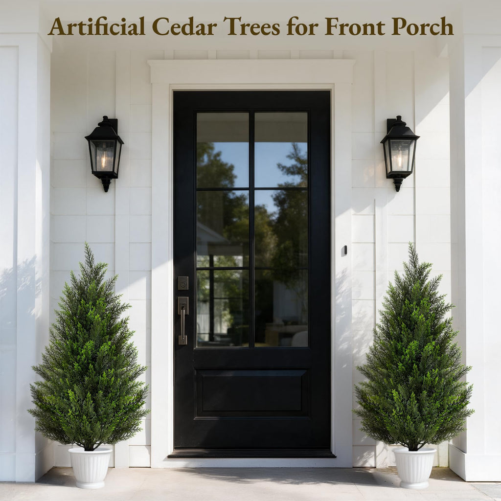 Artificial Cedar Trees 3FT Faux Cedar Topiary Evergreen Plants UV Resistant Outdoor Indoor Fake Cypress Pine Trees