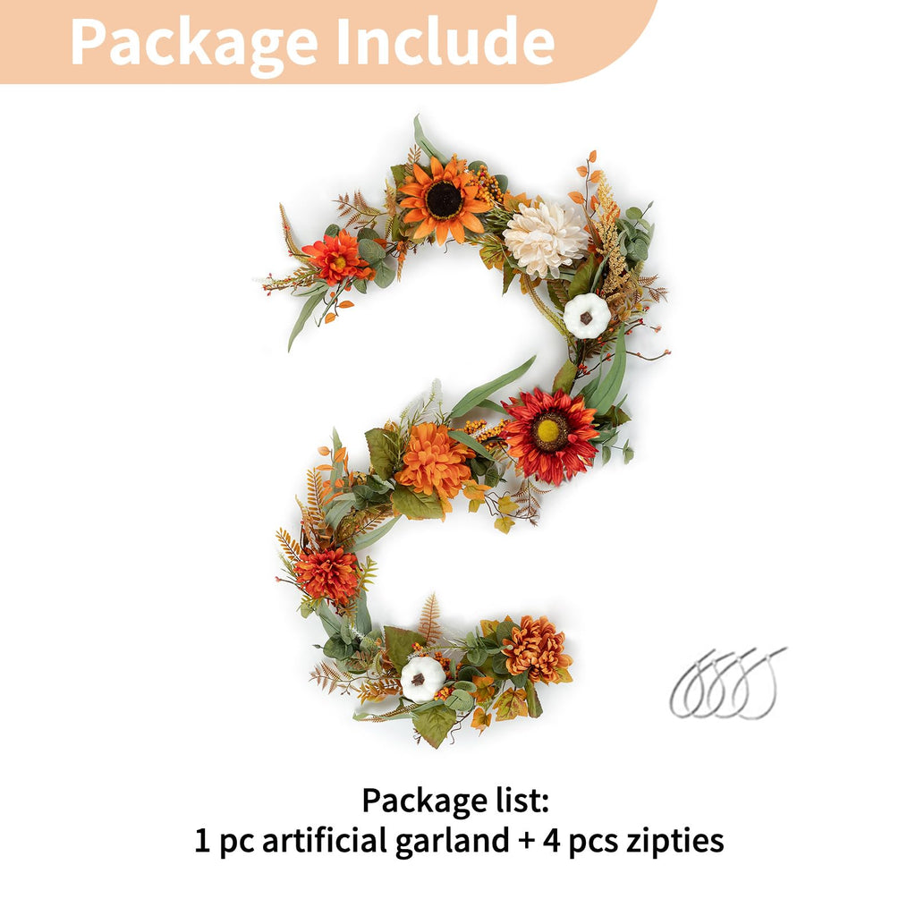 Fall Garland with Sunflower Pumpkin: 6ft Fall Decor for Thanksgiving