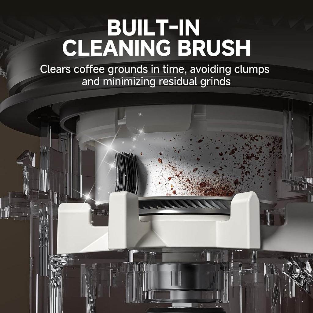 Burr Coffee Grinder, 48 Settings, Less Static Mess, Metallic Silver | 40mm Burr, Low Retention, 0.5s LED Timer