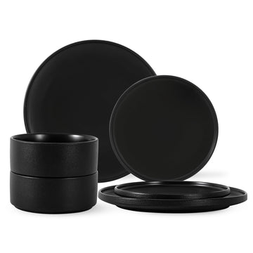 Classic Series 6 - Piece Stoneware Dinnerware Set, Frosted Matte Black