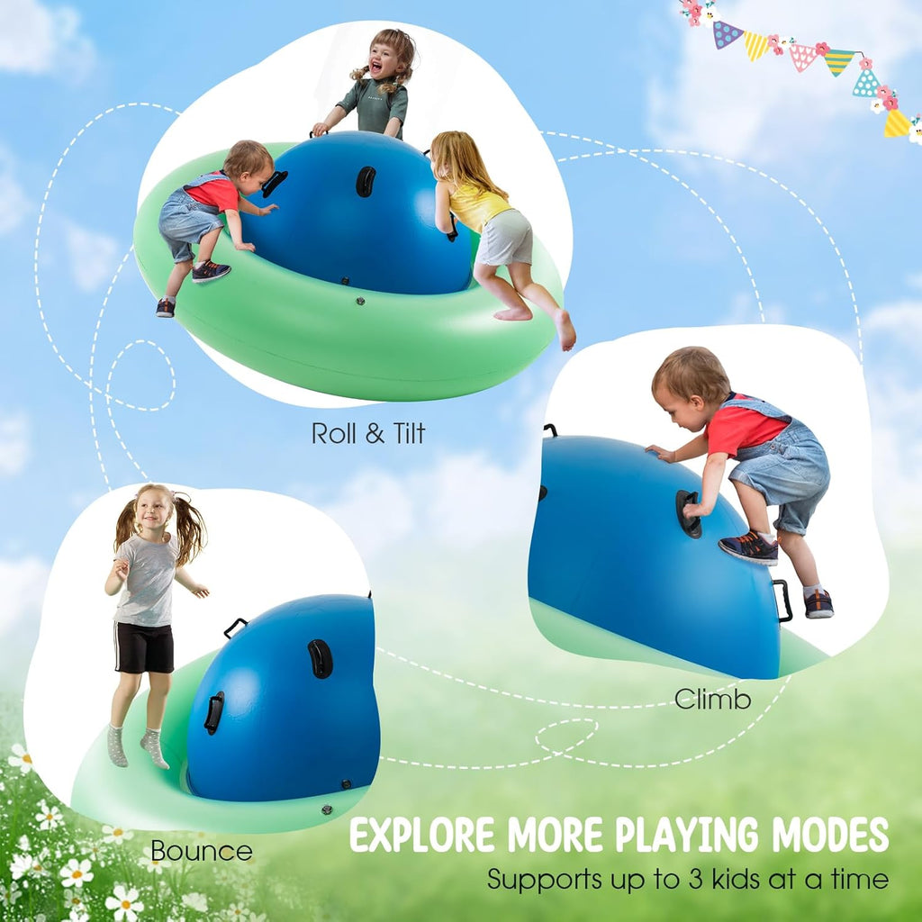 Inflatable Dome Rocker Bouncer, 88'' Kids Rock and Roll Teeter Totter Seesaw and Climbing Bridge with 6 Handles, Blow