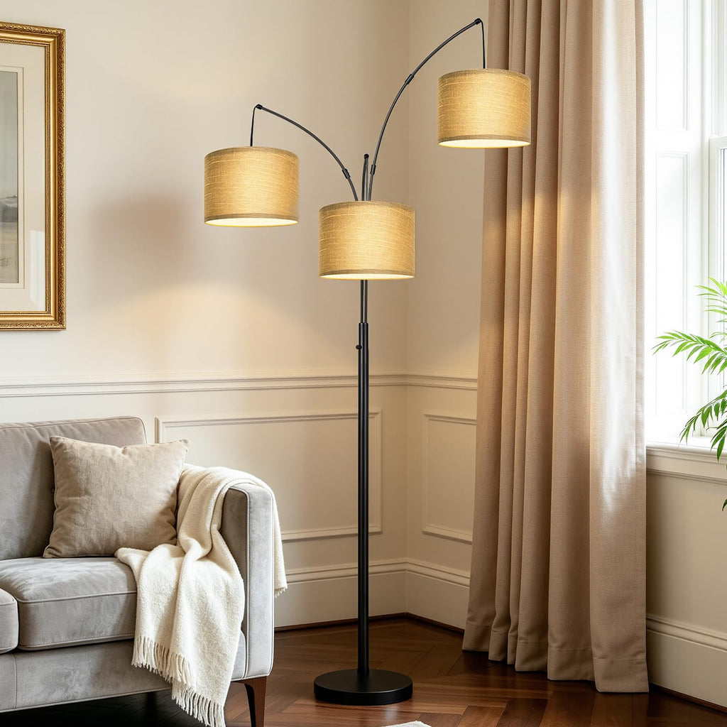 Dimmable Floor Lamp, 3 Lights, Gold Arc, Champagne
