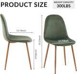 Howtek Dining Chairs Set of 4, Mid Century Modern Green Velvet Upholstered Fabric Kitchen Chairs with Backrest & Metal