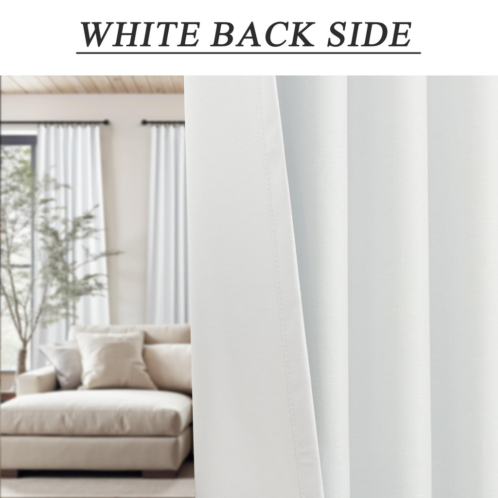 Elegant 100% Blackout White Curtains 144 Inch Long Extra Wide Large 12ft Length Lightweight Linen Textured Thermal