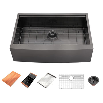 36 Inch Gunmetal Black Farmhouse Workstation Kitchen Sink
