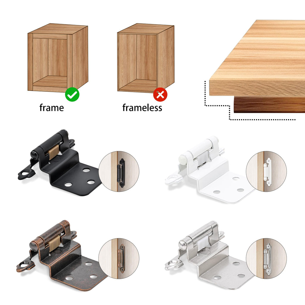 50 Pack 25 Pairs 3/8" Inset Cabinet Door Hinges - Matte Black Offset Self Closing
