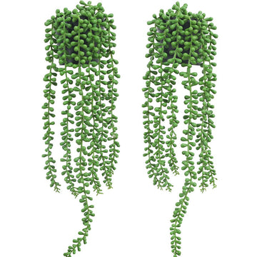 2pcs Fake Hanging Plants Fake Potted String of Pearls Succulent Plants Small Faux Plants for Indoor Outdoor Shelf