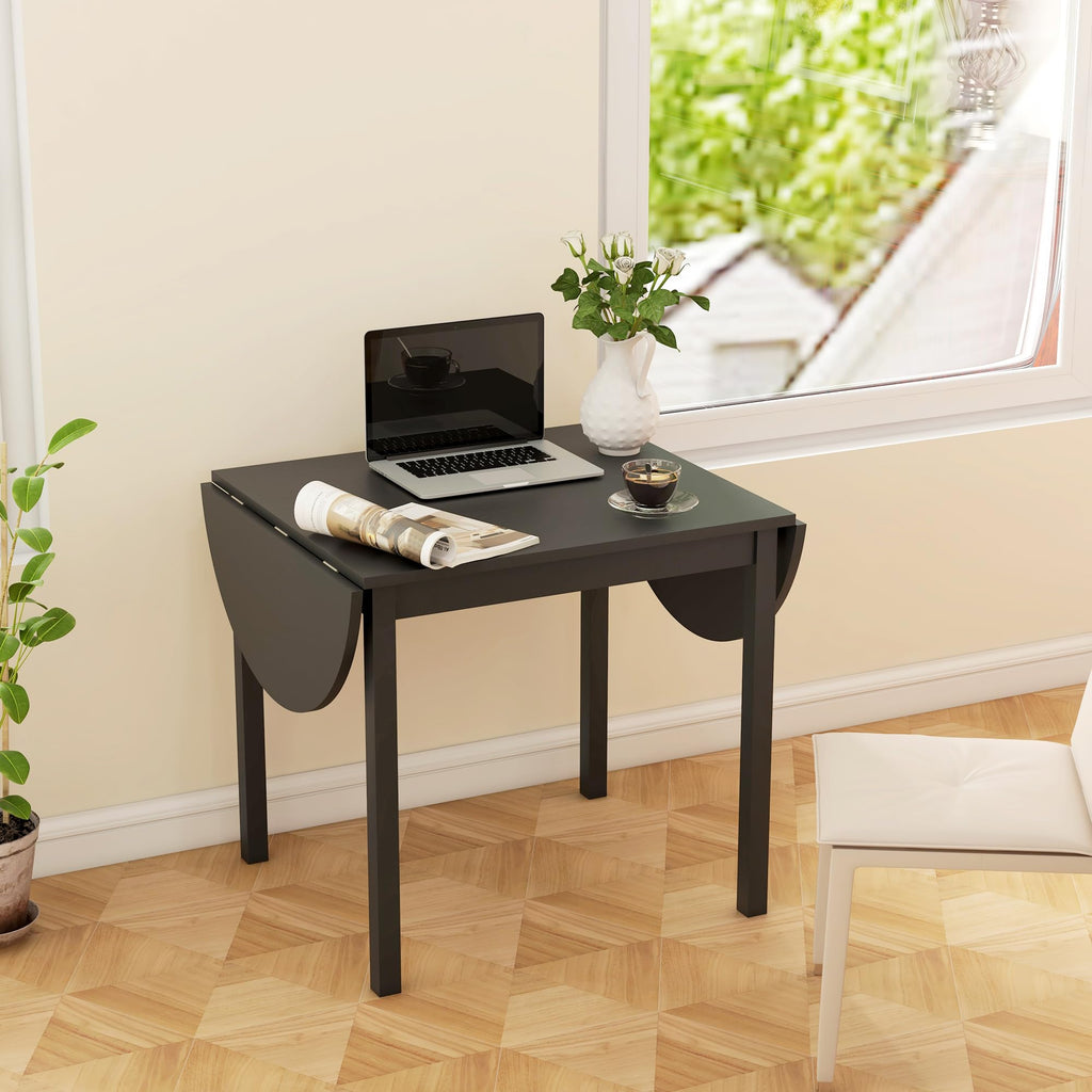 55" Solid Wood Kitchen Table for 4-6 People Oval Drop Leaf Black