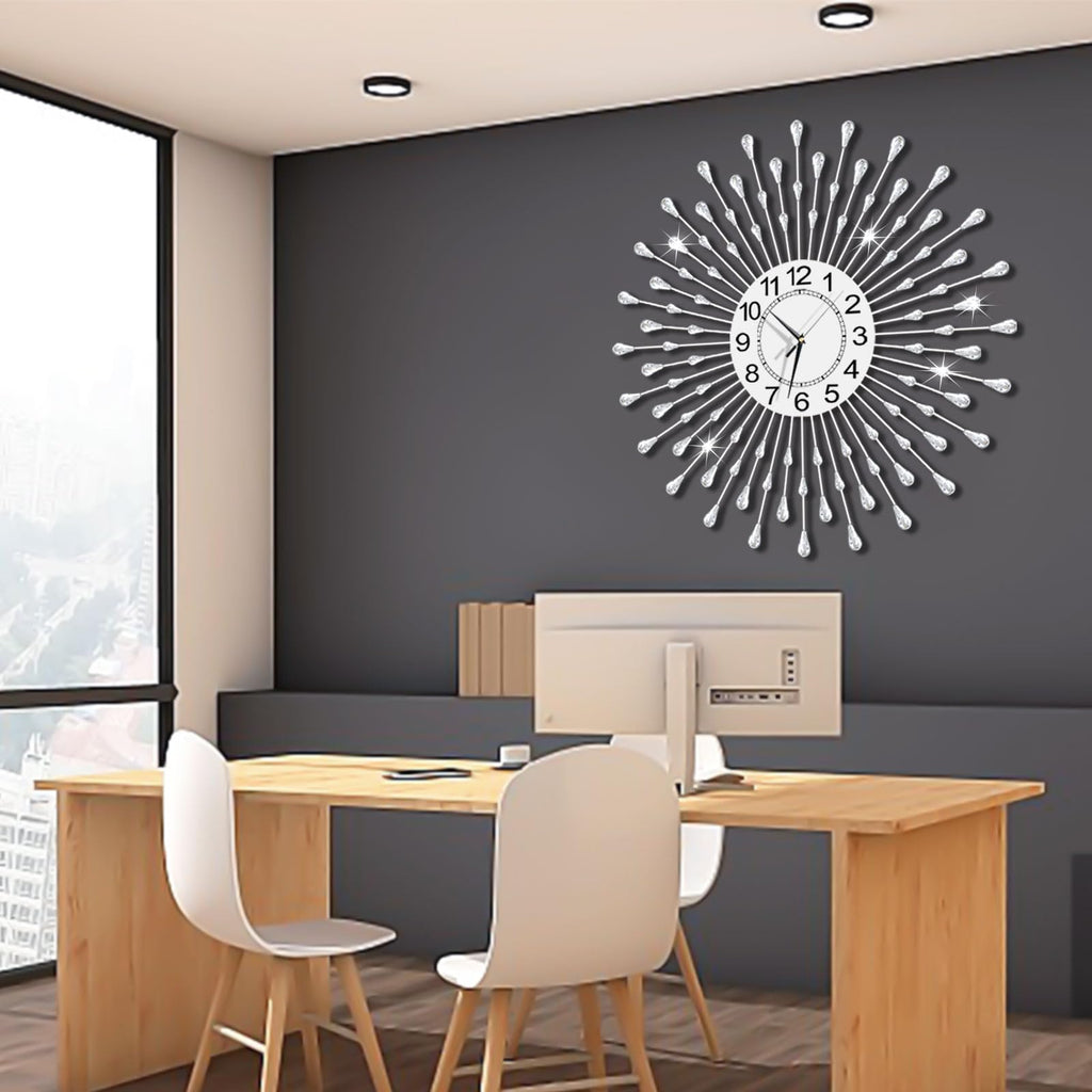 Large Wall Clock Metal Decorative Wall Clocks Silent Non-Ticking, Bling Shining Modern Art Starburst Big Wall Clocks