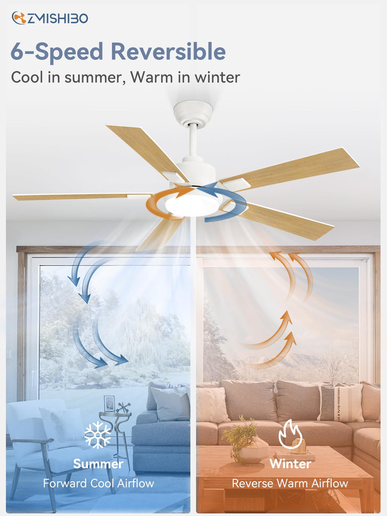 52" Coastal Ceiling Fan with Light, Remote Control, White