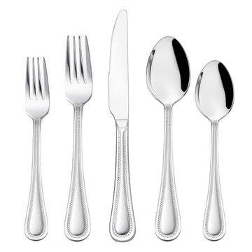 Silverware Set, 60-Piece Pearled Edge Stainless Steel Flatware for 12, Beading Tableware Cutlery Utensil, Mirror
