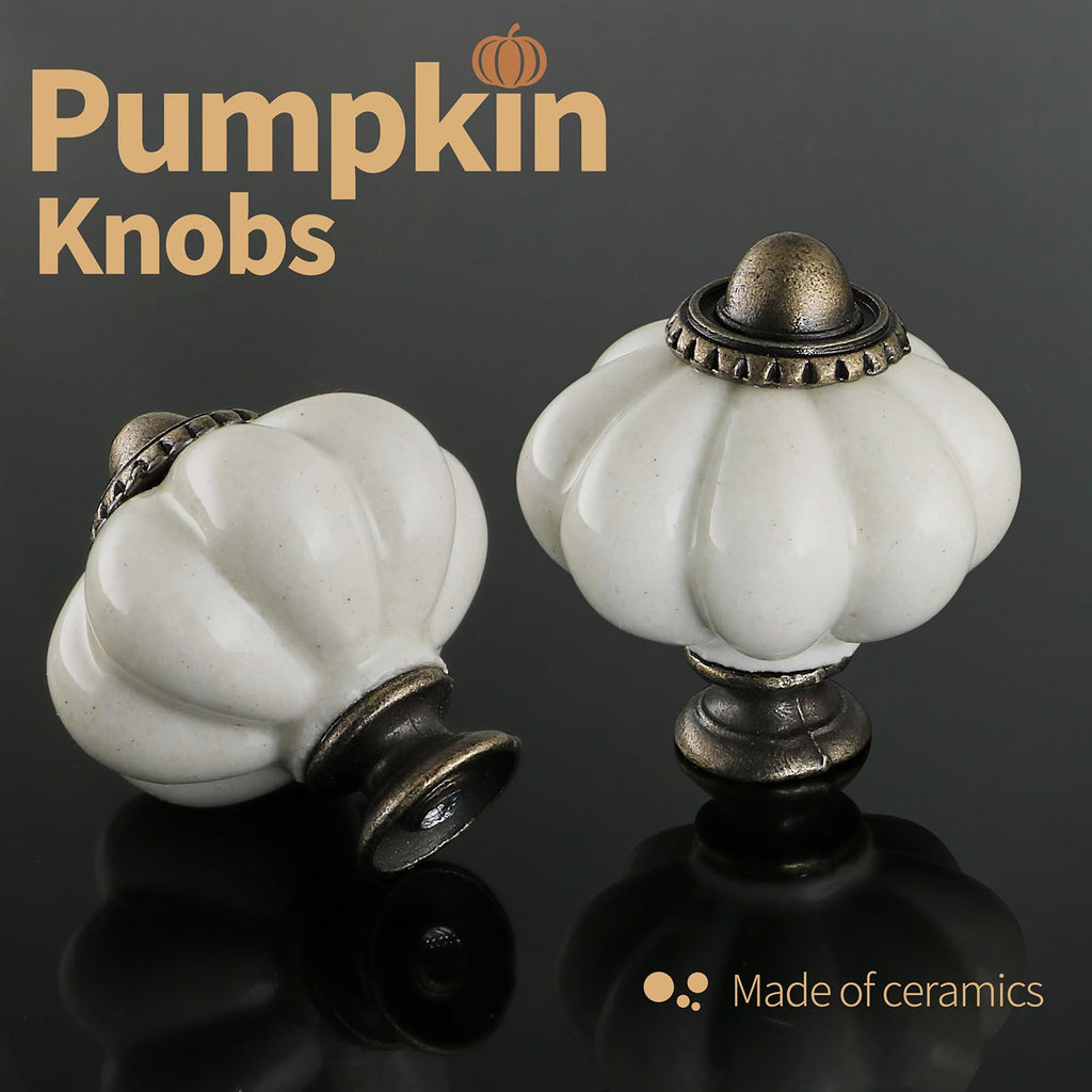 12pcs Ceramic Pumpkin Knobs - Antique White