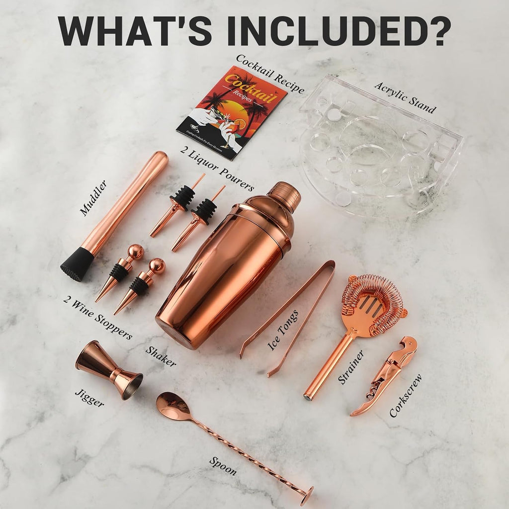 Bartender Kit Cocktail Shaker Set, Stainless Steel Cocktail Kit with Bar Accessories, 25oz Shaker Bar Set - Set of 12
