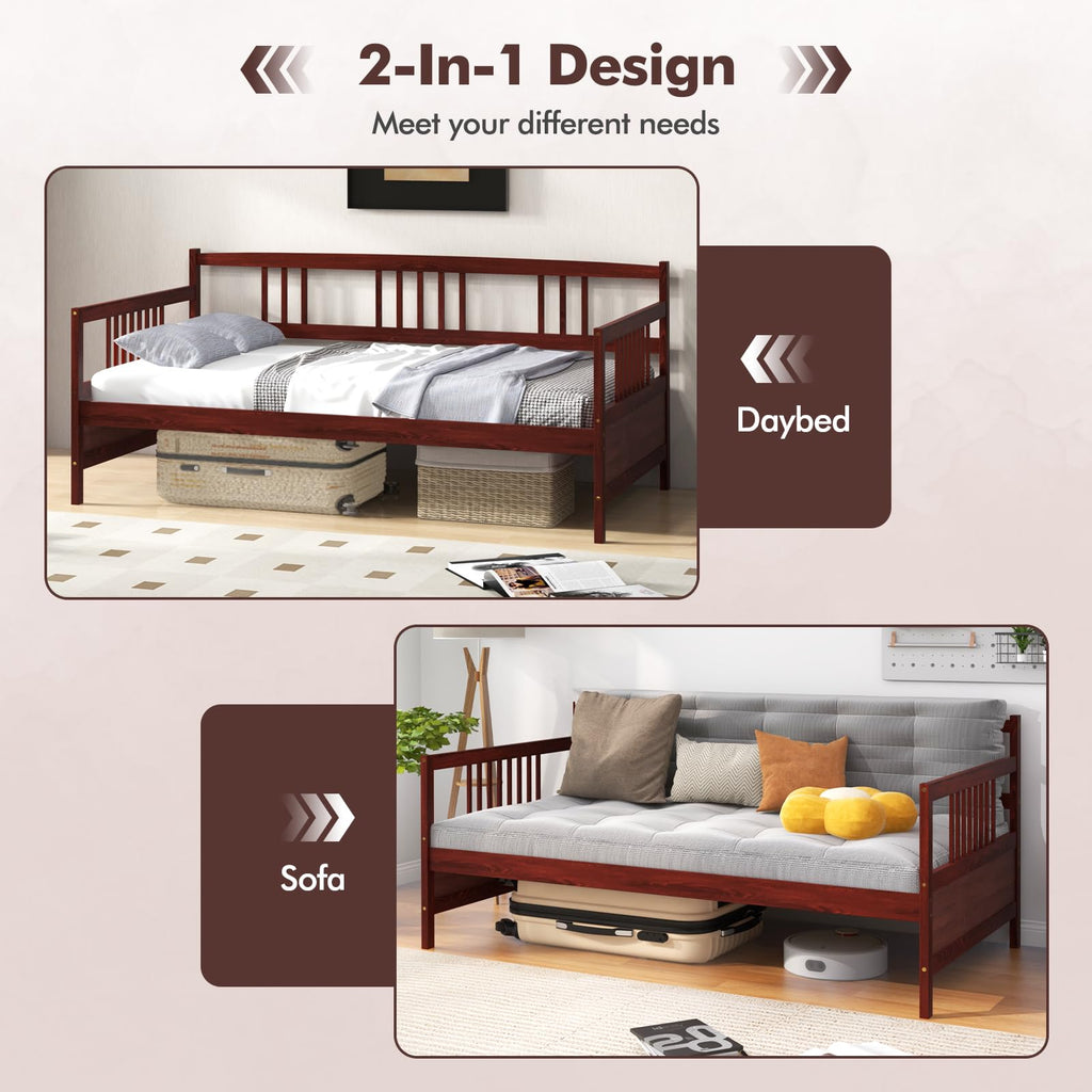 Wood Daybed Frame Twin Size, Sofa Day Bed Frame with Wooden Slats Support, No Box Spring Needed, Twin Daybed Frame