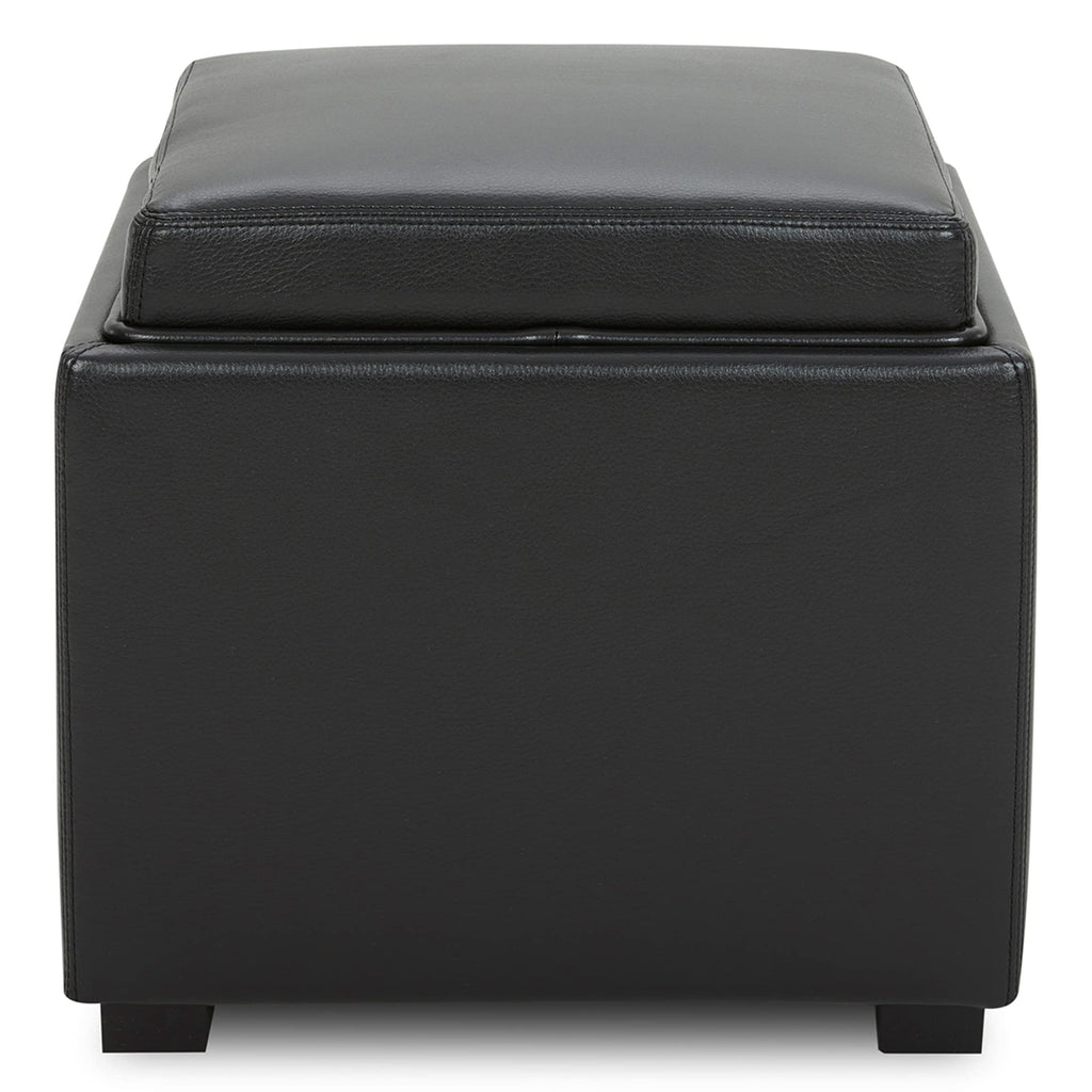 Storage Ottoman Cube with Tray Lid, Small Footstool with Storage, Square End Table, Faux Leather in Black