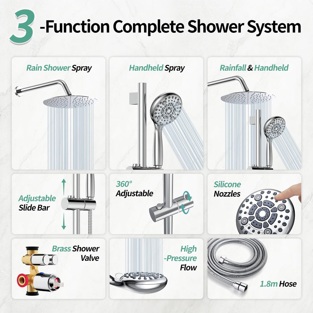 10" Shower Faucet Set with Shower Slide Bar,Polished Chrome