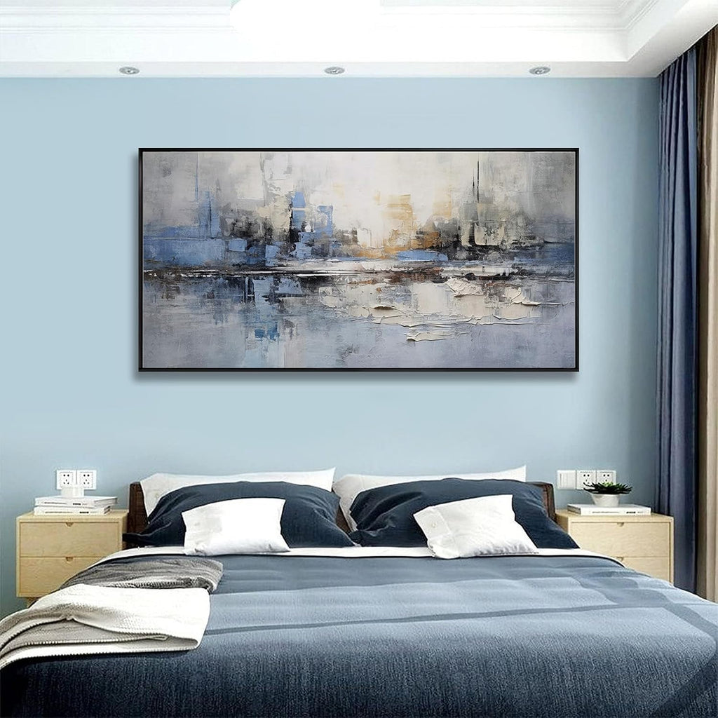 Abstract Wall Art Blue and White Reflection Large Size Framed Artwork Wall Decor Canvas Painting Stretched Canvas