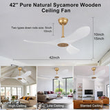 42 Inch Solid Wood Ceiling Fan with Remote,White and Gold, no Light, 6 Speeds, Reversible DC Motor, Modern Ceiling Fans Without Lights for Outdoor Indoor Bedroom Farmhouse,Patios A101-B0DGXV4NBQ