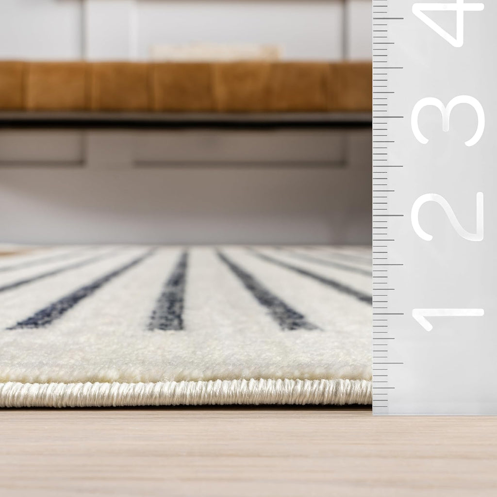Keeva Beige Striped Power Loomed Area Rug