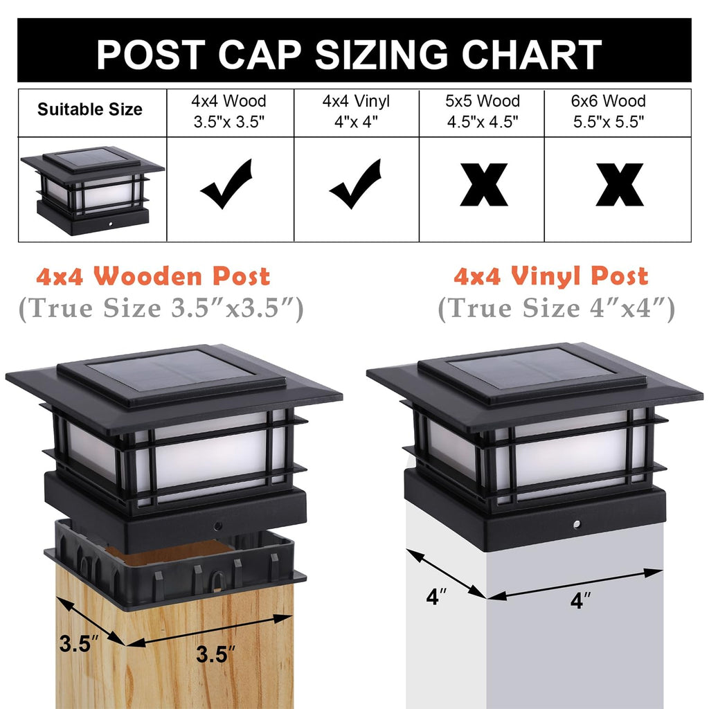 4x4 Solar Post Cap Lights Outdoor with Flickering Flame Light, 12 Pack Black Shell Fence Post Solar Lights Fit
