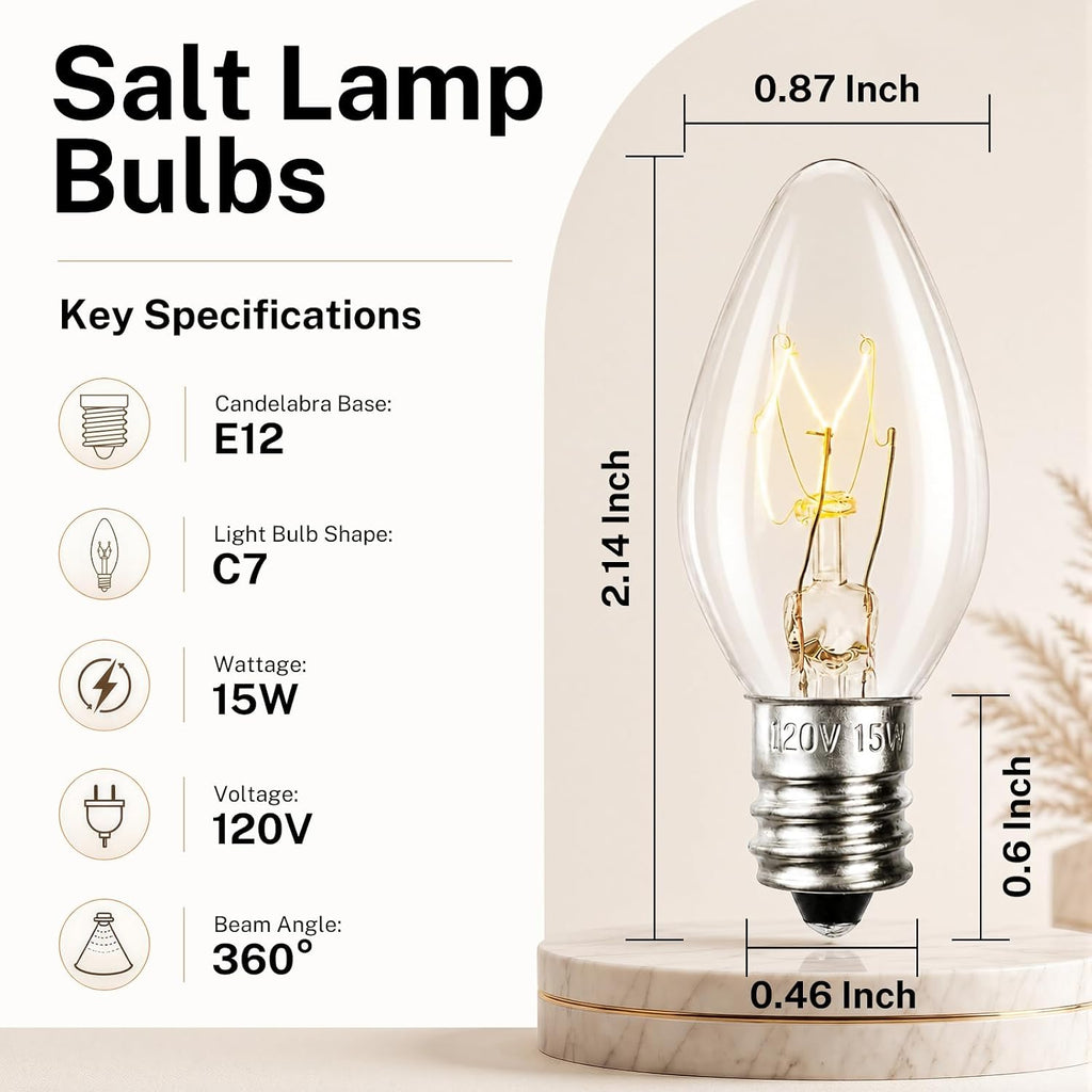15 Pack 15W Dimmable E12 C7 Bulbs for Salt Lamps & Wax Warmers