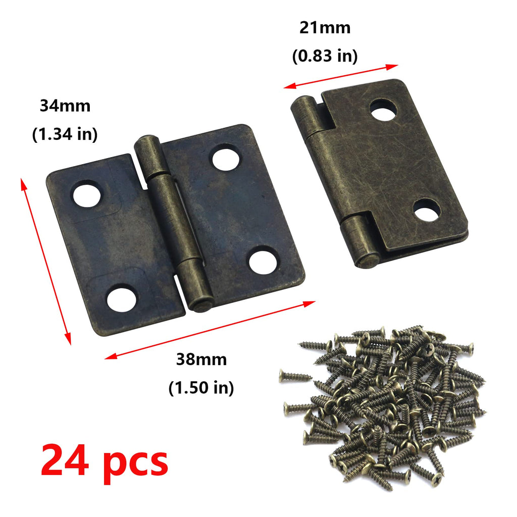 Vintage Bronze Mini Hinges, 1.5" x 1.3" Metal Foldable Hinge 24PCS