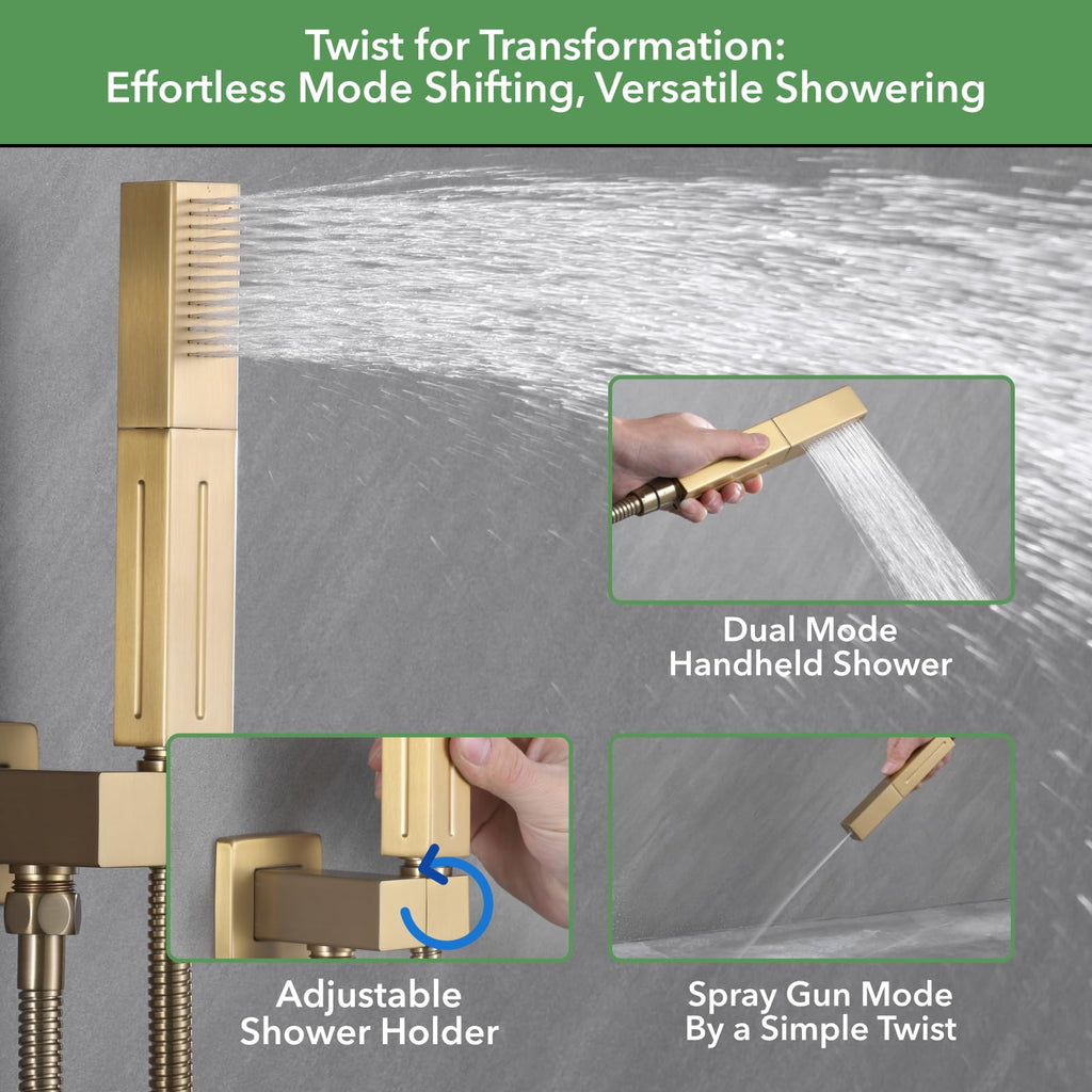 Shower System, Brushed Gold Shower Faucet Set, Shower Head Handle