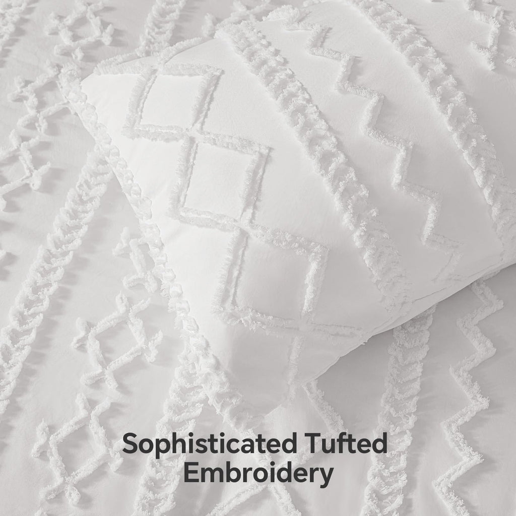 Twin XL Comforter Set 5 Pieces, Boho Bed in a Bag, White