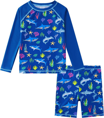 Boys Rash Guard Set UPF 50+ Long Sleeve Swimsuits