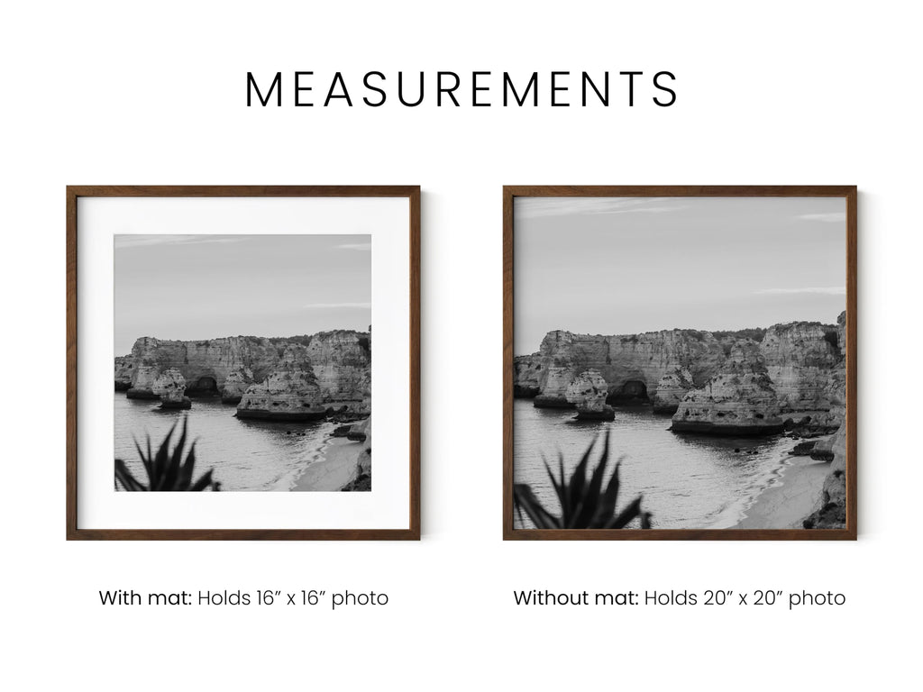 Walnut Oak Wood 20x20 Picture Frames - Set of 6, Square Frames with Mat, Elegant Frames for Posters and Artwork