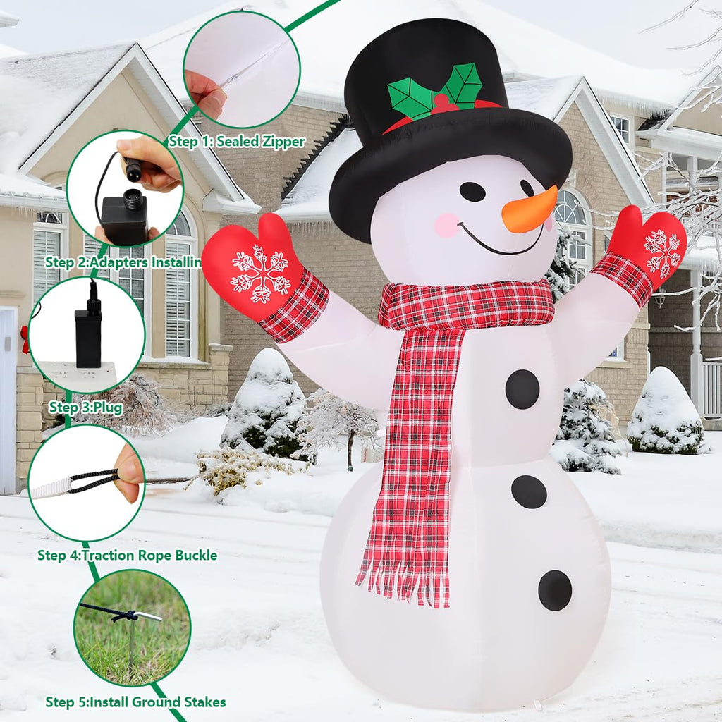 8 FT Christmas Inflatables Outdoor Decorations Inflatable Snowman Shaking Hand Blow ups with Built-in LEDs for Yard