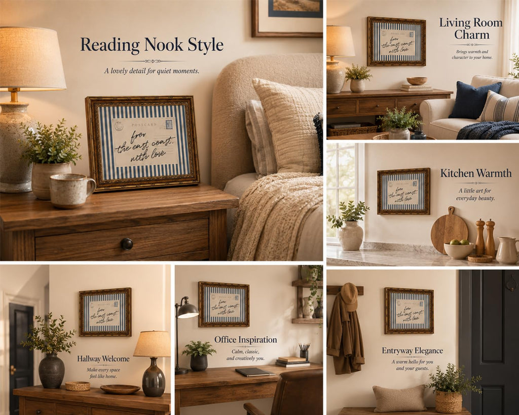 Vintage Gold Framed Coastal Style Postcard Quotes Wall Art 12x16in