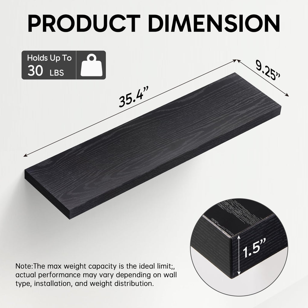 Black Floating Shelves 35.4in, Set of 2, Wall Mounted for Wall Decor