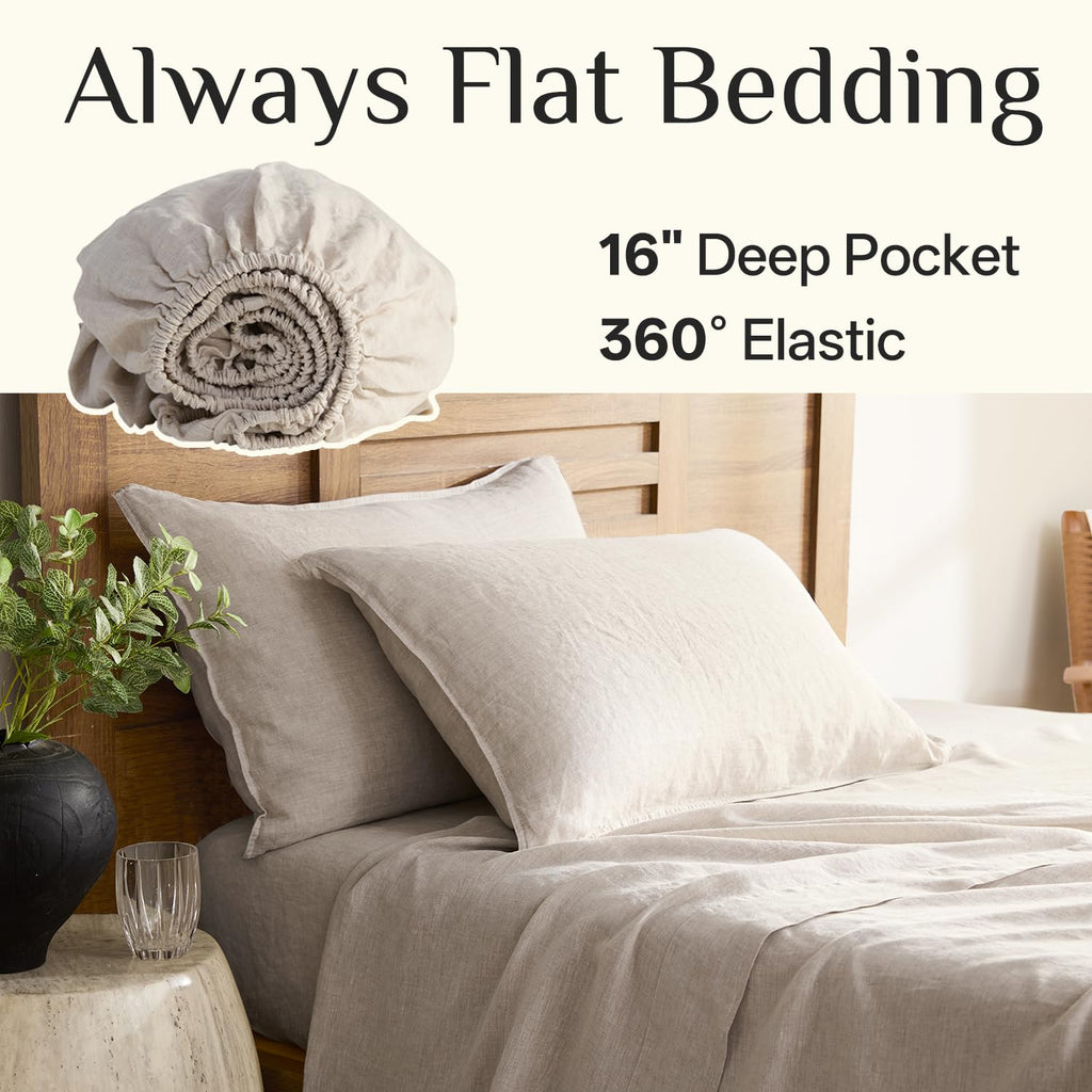 100% Linen Sheets, 170GSM French Flax Pure Linen Sheets Set