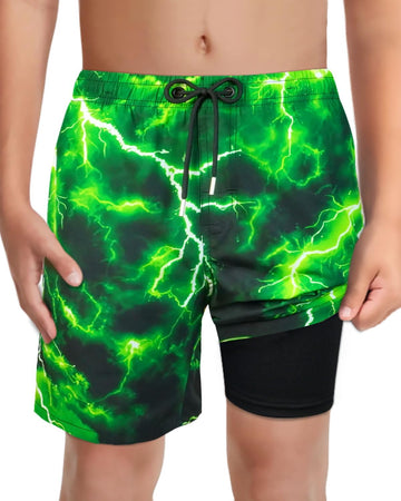 Boys Swim Bathing Trunks with Soft Compression Liner No-Chafing Quick Dry Light UPF 50+ Quality Swimsuit