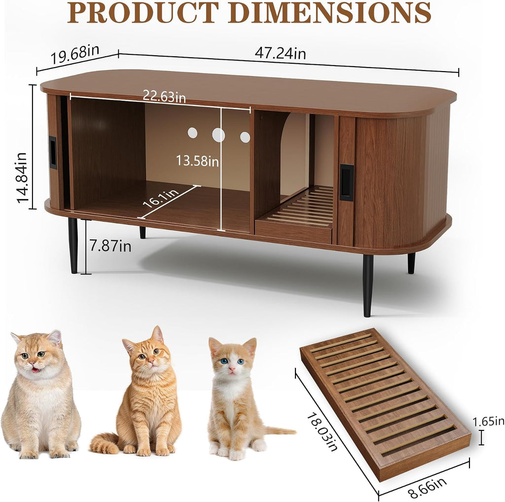 Cat Litter Box Enclosure Furniture with Sliding Tambour Door