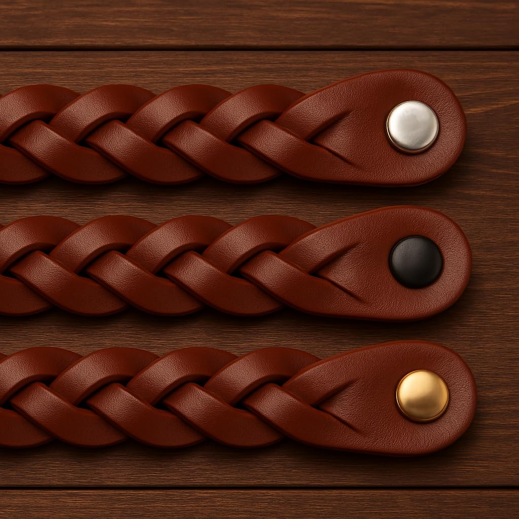 Leather Drawer Pulls - Braided - Cognac - 4 pcs - 6-1/2 x 1 '' - Leather Handle - Leather Dresser Pulls - Cabinet