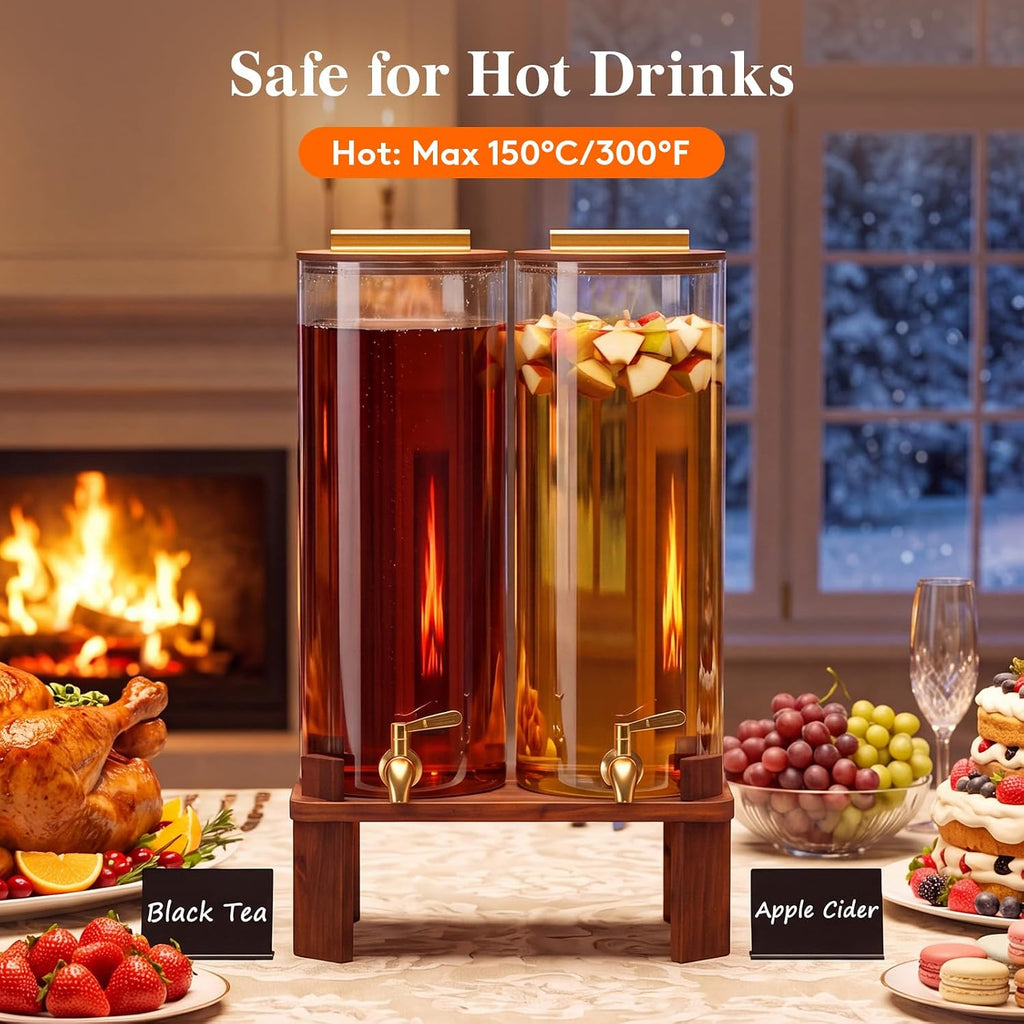 Gallon Glass Drink Dispenser with Wood Stand & Leakproof Spigot - Set of 2