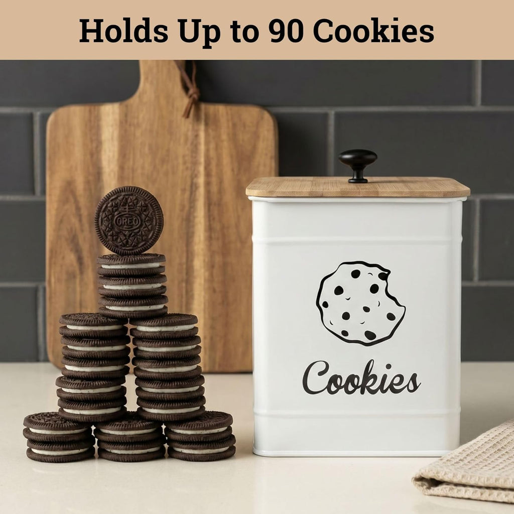 Cookie Jar with Airtight Bamboo Lid, 6"D x 8"H, 1 Gallon Iron Cookie Tin