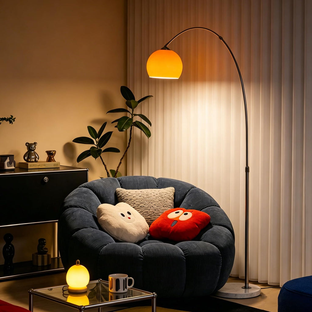 Orange Arc Floor Lamps, Mid Century Modern, Marble Base
