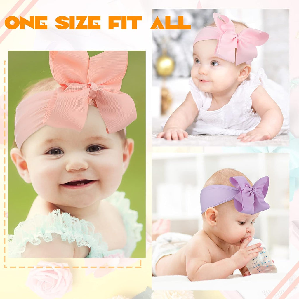50 Pcs Baby Girls Large Bow Headbands 6.3 Inch Soft Nylon Turban