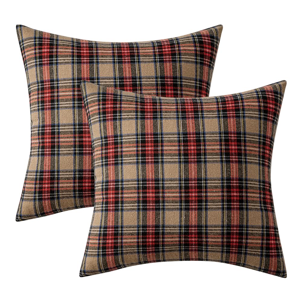 Fall Plaid Pillow Covers Scottish Tartan 24x24 Khaki