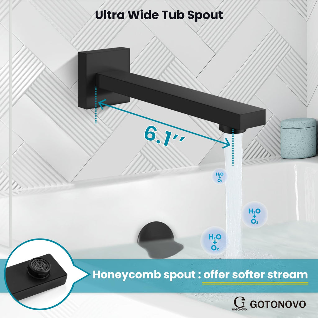 Bathtub Shower Faucet Set, 8 Inch Shower Head, Matte Black
